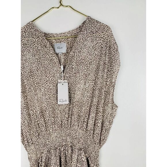 Rails Angelina Leopard-Print Sand Cheetah Linen-Blend Tiered Mini Dress Size XL - Picture 5 of 8